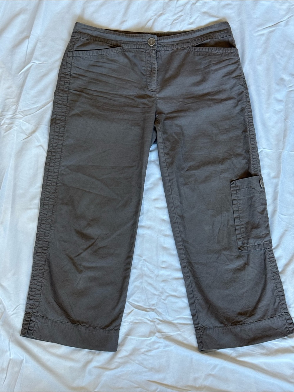 Y2K Eileen Fisher Women’s Taupe/ Grey Cargo Crop Pants Spring 2005 Loose Flowy